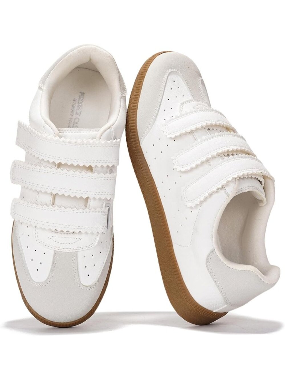Women's White Rubber Sole Adjustable Strap With Memory Foam Comfortable Sneakers